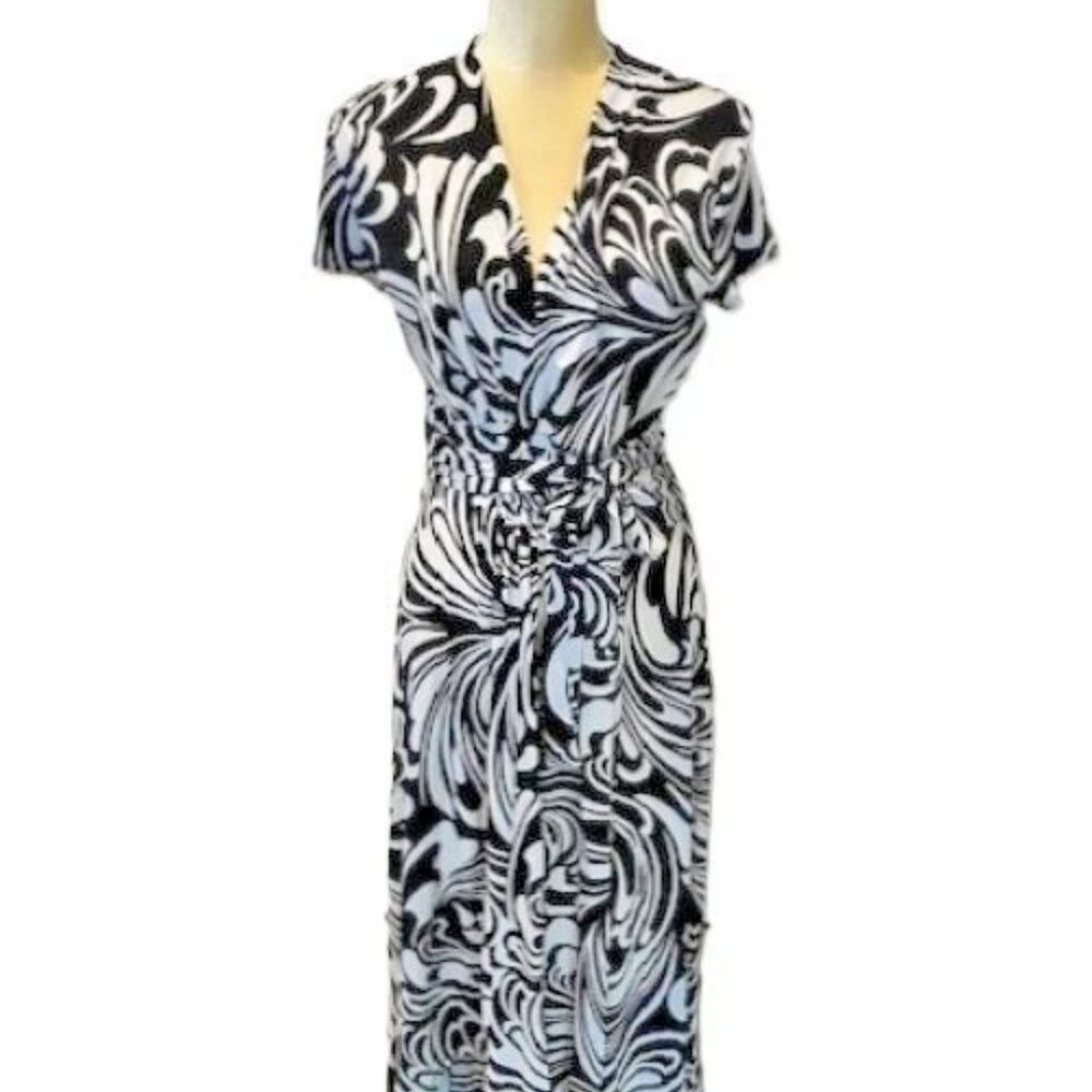 MICHAEL KORS Black & White Abstract Print V-Neck Hi/Lo Hem Maxi Dress Size-2 NWT - Picture 11 of 12